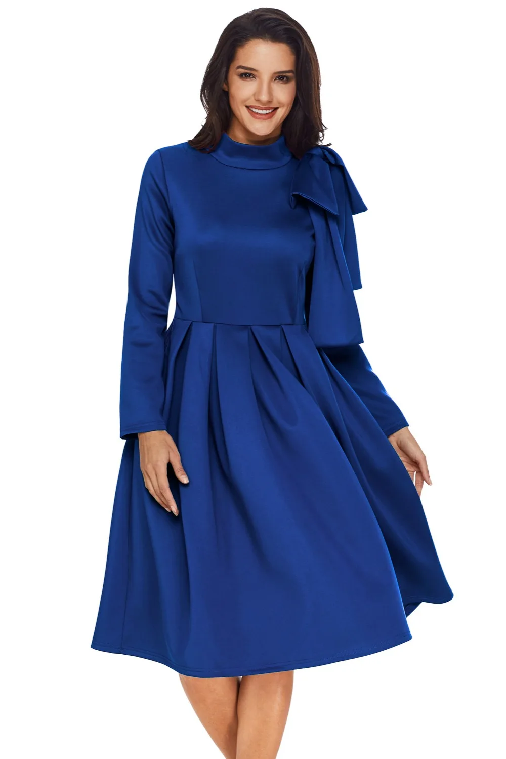 Royal-Blue-Bowknot-Embellished-Mock-Neck-Pocket-Dress-LC61832-5-1