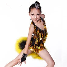 Новая импортная спандекс Костюмы для латиноамериканских танцев платье W/живой Перо и Блёстки, Обувь для девочек Джаз/Костюмы для бальных танцев сцены костюм, профессиональная танцевальная одежда