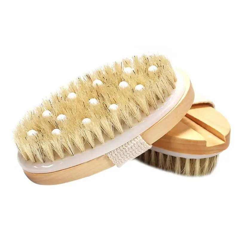 

2 in 1 Wooden Natural Bristle Body Brush Dry Wet Bath Scrubber Massager