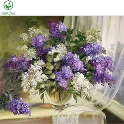 Мозаика узор из бисера Вышивка фиолетовый и белый Сиреневый цветок ваза полный 5d дрель алмазная живопись украшения со стразами картина