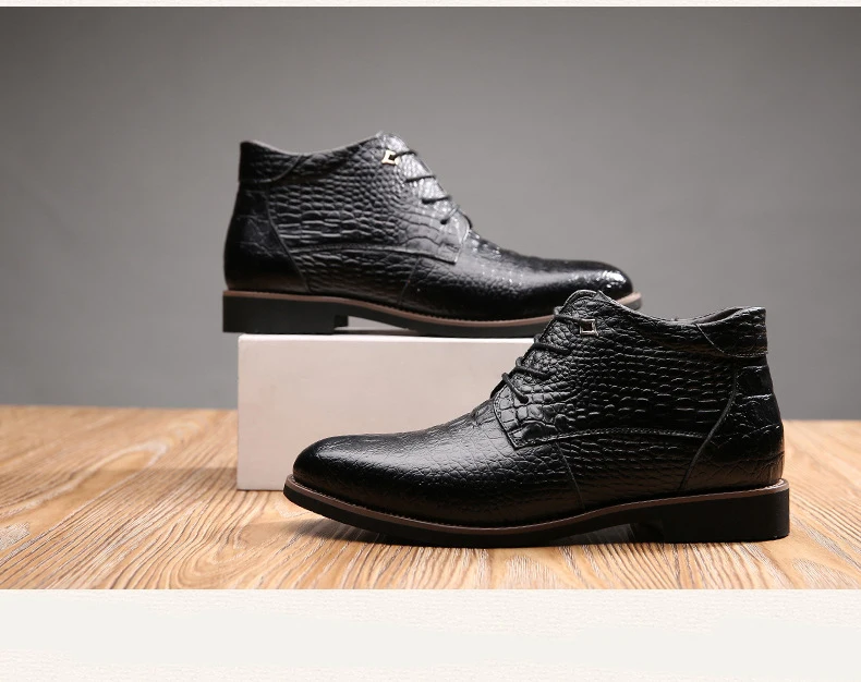 BUVAZIK/Модная зимняя мужская обувь из крокодиловой кожи; теплые кашемировые ботильоны; мужские кожаные ботинки в байкерском стиле из натуральной кожи