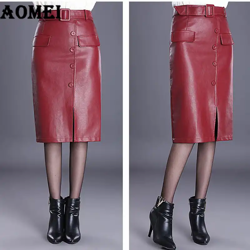 Office PU Leather Skirt Classy Women Black Red Slim Ladies Elegant ...