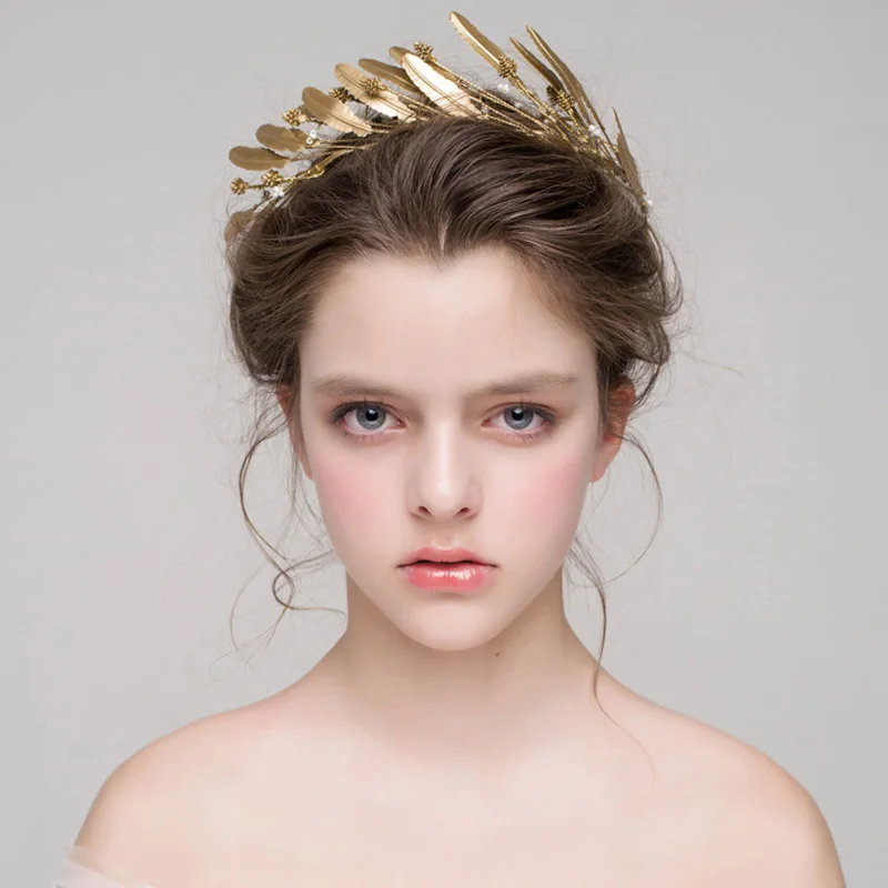 

Baroque Style Gold Leaves Crown Headband Wedding Headpiece Handmade Bridal Hair Vine Hair Accessories Wedding Diadem Gold Tiaras
