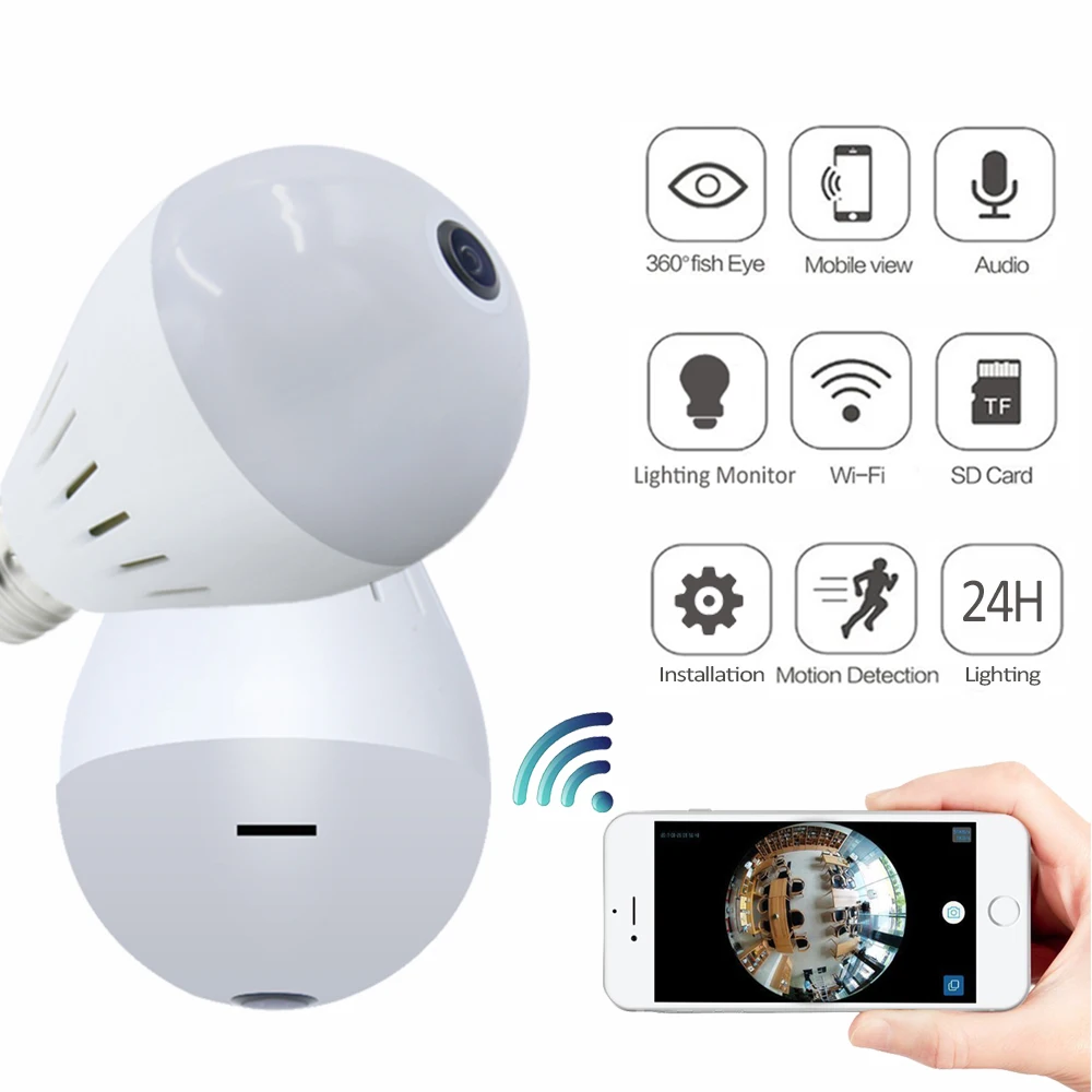 

ASZHONGA Bulb Lamp Wireless Wifi IP Camera 1080P 960P 360 Degree Panoramic FishEye Mini Home Security CCTV Camera 3D VR Burglar