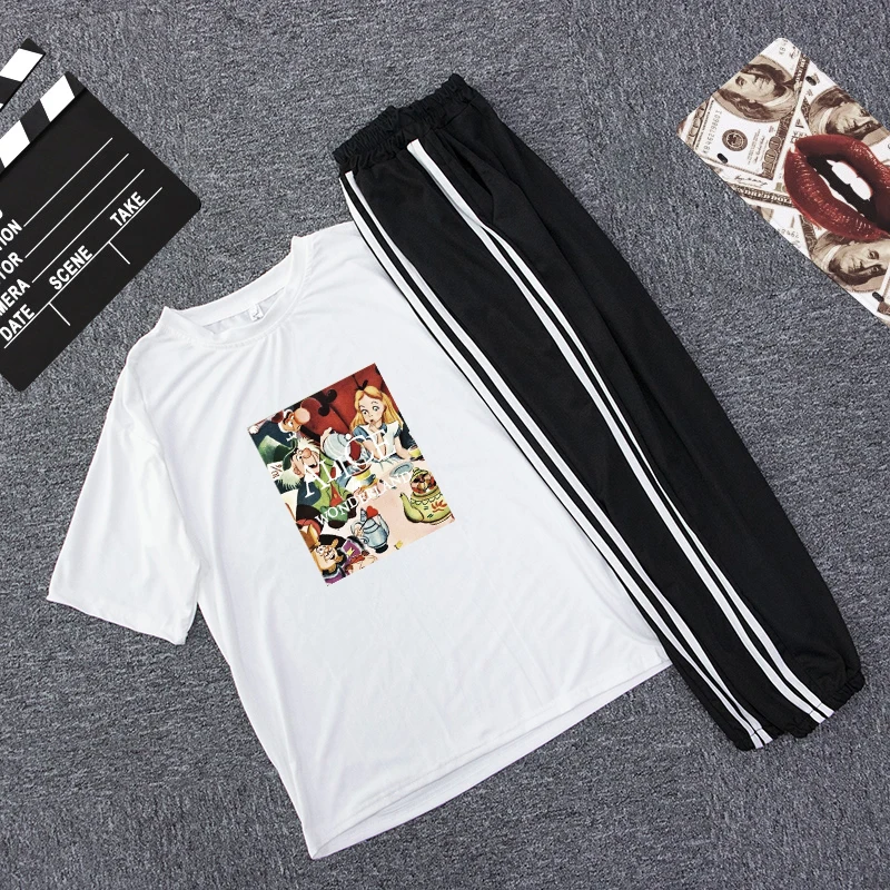 

Cotton Summer Loose O-neck Women Tshirt Suit Casual Short Sleeve Female Cool Tshirt O-neck Tee Shirts Fitness Cartoon Tracksuit