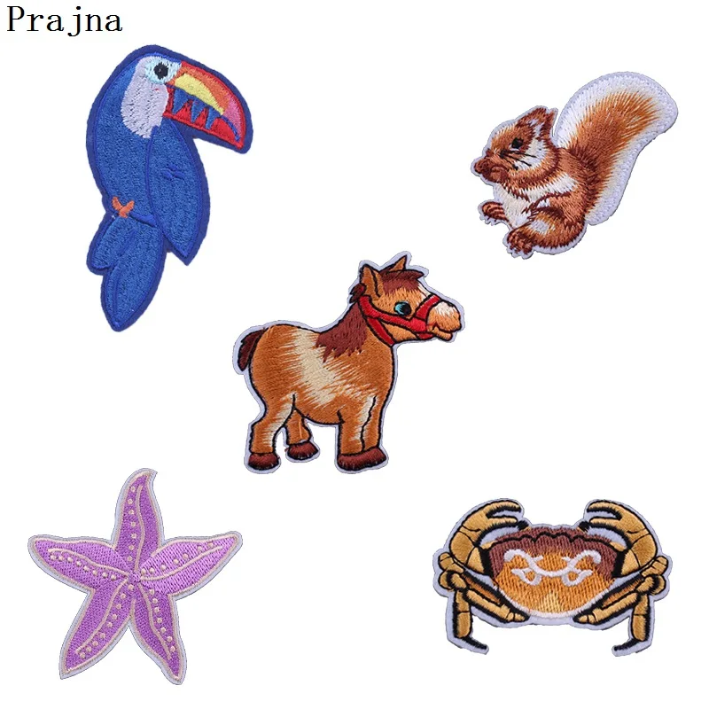 

Prajna Cute Animal Bird Patch Leather Spider Patch Iron On Stickers Embroidery Chipmunk Horse Applique For Clothing Decoration