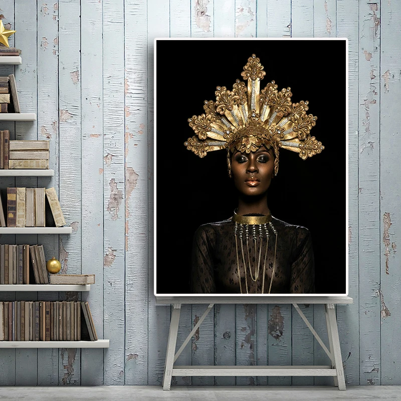 Алмазная вышивка, абстрактная Золотая Корона, черная африканская женщина, алмазная картина, полная вышивка крестиком, мозаика, стразы, украшение дома