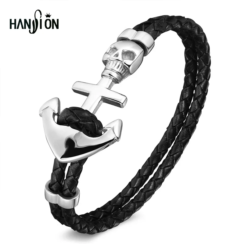 

XiongHang Trendy Jewelry Genuine Leather Bracelets Men Stainless Steel Hook Bracelets Fashion Friendship Bangles Free Shipping