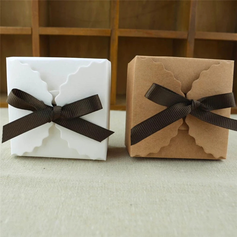 50 шт. винтажная Ретро белая/крафт-бумага мини-коробка DIY Свадебная подарочная коробка маленькая коробка для торта упаковка с лентой