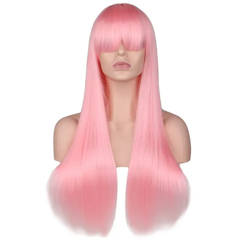 QQXCAIW женский натуральный длинный волнистый парик косплей черный красный розовый блондин светильник коричневый темно-коричневый 68 см синтетические волосы парики
