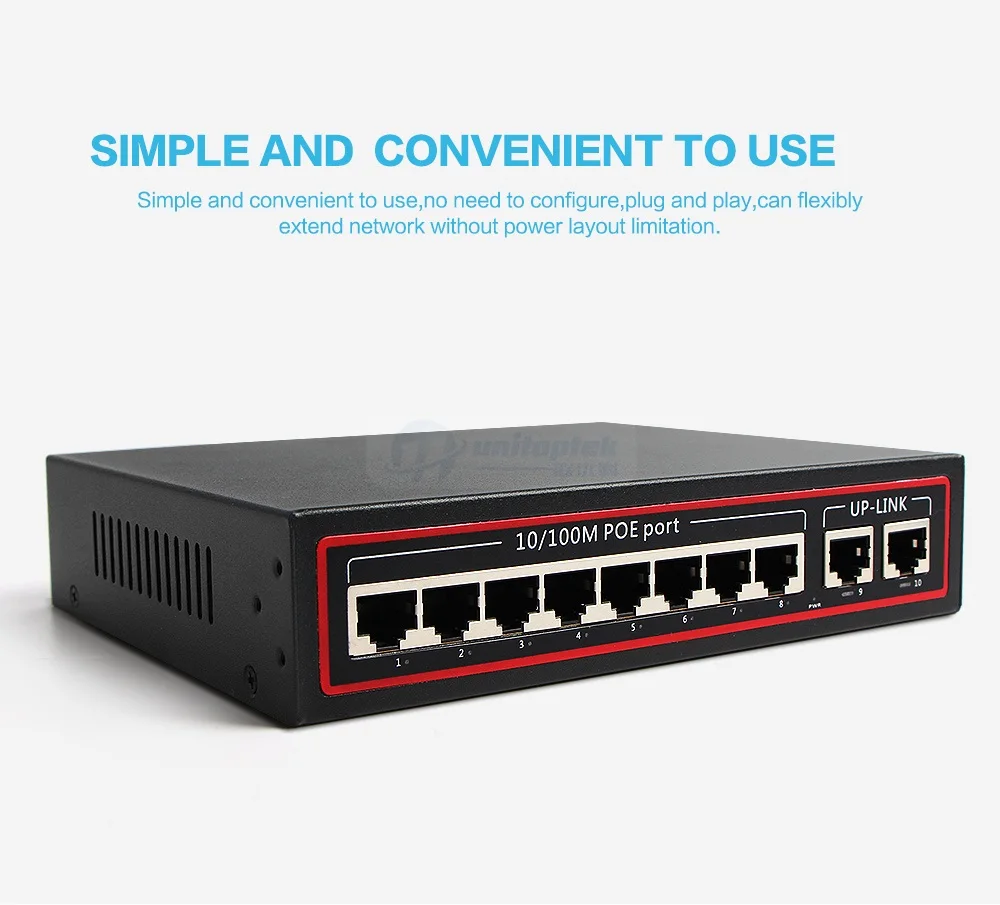 10 портов PoE Switch 8Ch с 2 портами настольный коммутатор Fast Ethernet 100 Мбит/с сетевой ip-камеры питание