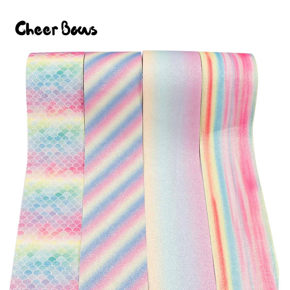 

75mm Glitter Ribbon Shiny Leather Fabric Mermaid Printed Chunky Ribbon DIY Hair Accessories Gift Decor Handmade Materials 2y