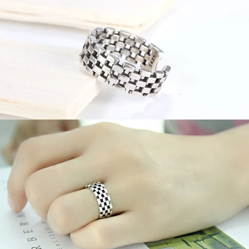 

Thai Sliver Open Ring Ajustable for Women Korean Roman Watch Band Ancient Finger Ring Hand Accessories for Girl Female Gift