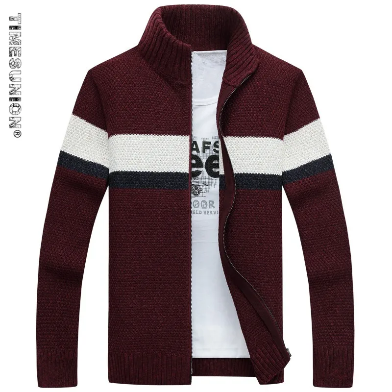 SAMHI BUGLE кардиган Agasalho Masculino брендовая одежда хлопок стоячий воротник Осень-зима с рисунком полосатый свитер для мужчин XXXL - Цвет: Красный