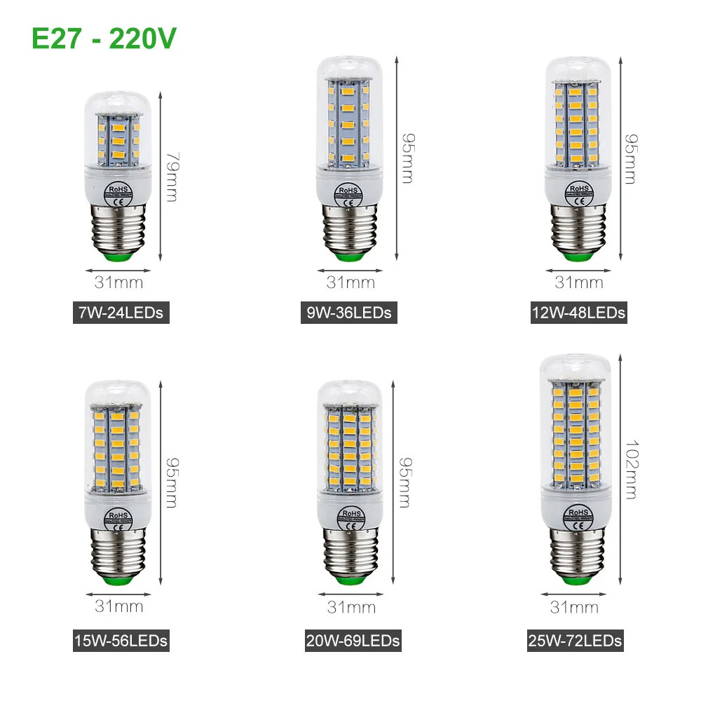 Светодиодный лампы E14 E27 G9 GU10 B22 лампочки Кукуруза SMD 5730 24 36 48 56 69 72 светодиодная
