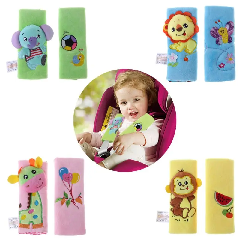 

2pcs Stroller Safety Seat Belt Cover Protective Cartoon Plush Baby Stroller Shoulder Pad
