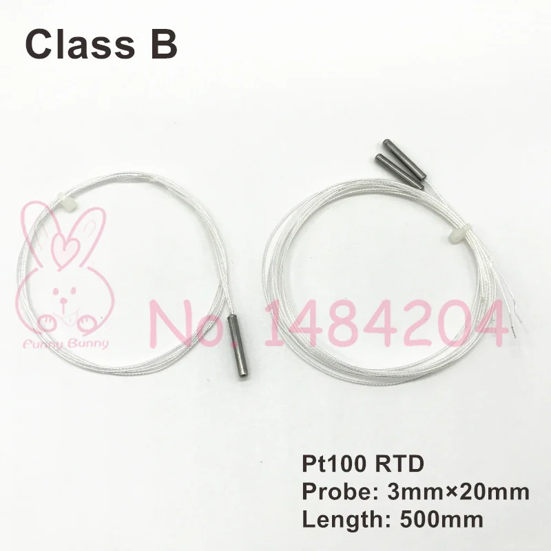 

2X pt 100 Temperature Sensor 3mm*20mm B Level RTD Mini Probe 500mm Wire Platinum Resistance -40 C ~ 400 C Degree Class B