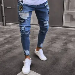 Рваные вышитые джинсы тонкие мужские брюки новинка 2018 мужские повседневные тонкие летние джинсовые брюки классические ковбойские молодой