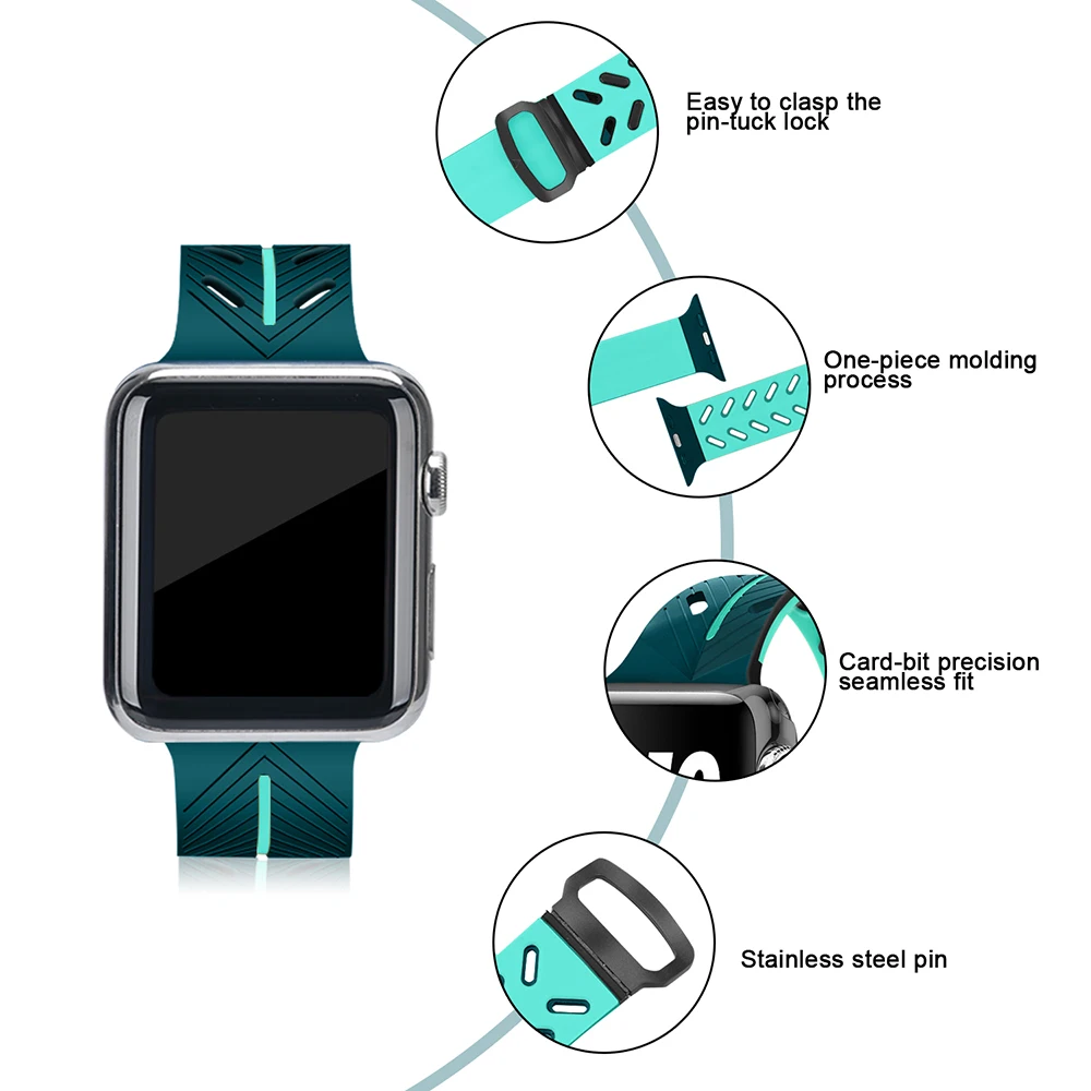Спортивный силиконовый ремешок для часов Apple smart watch 38 мм 40 42 44 Сменные