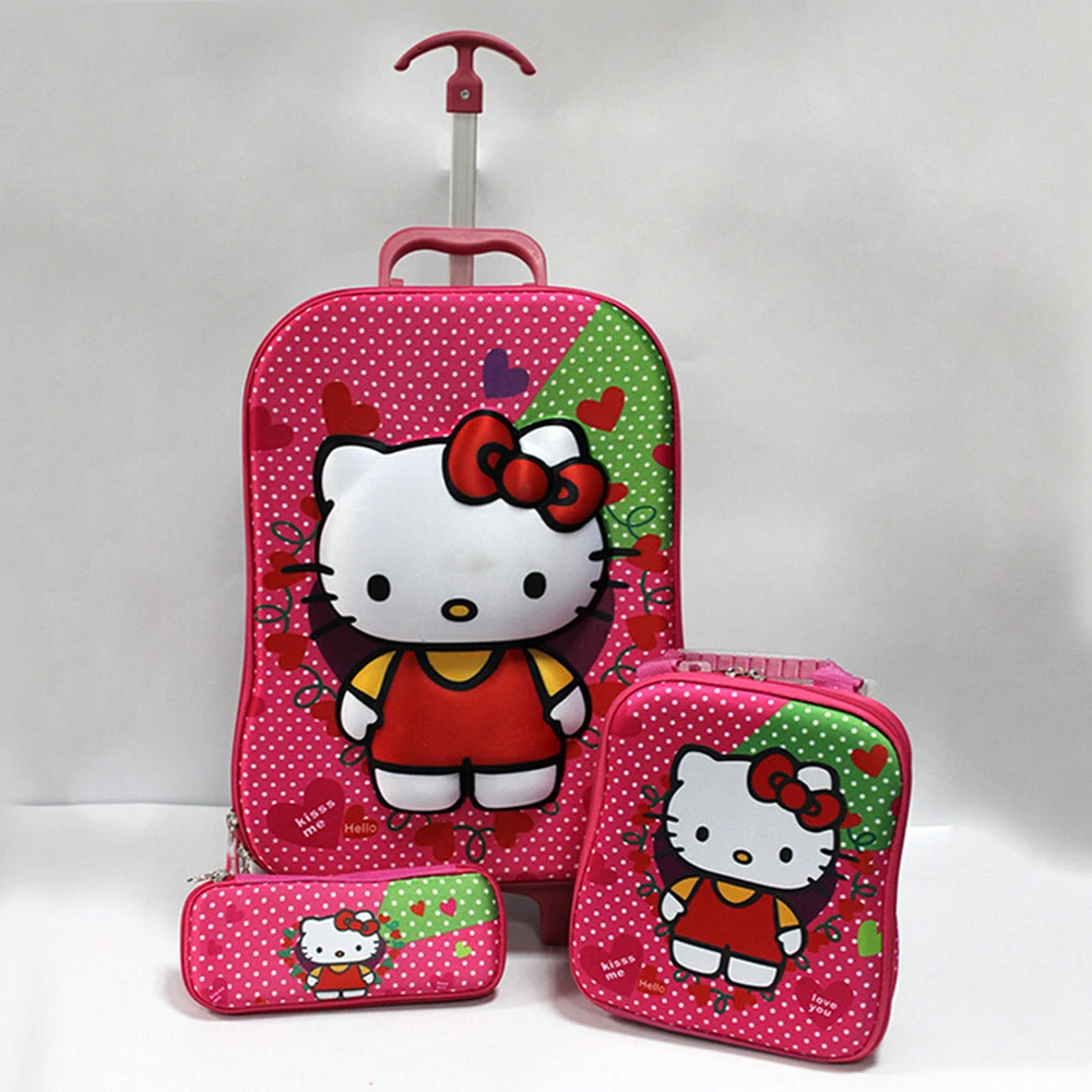 New children school bag hello kitty burdens trolley school bags for