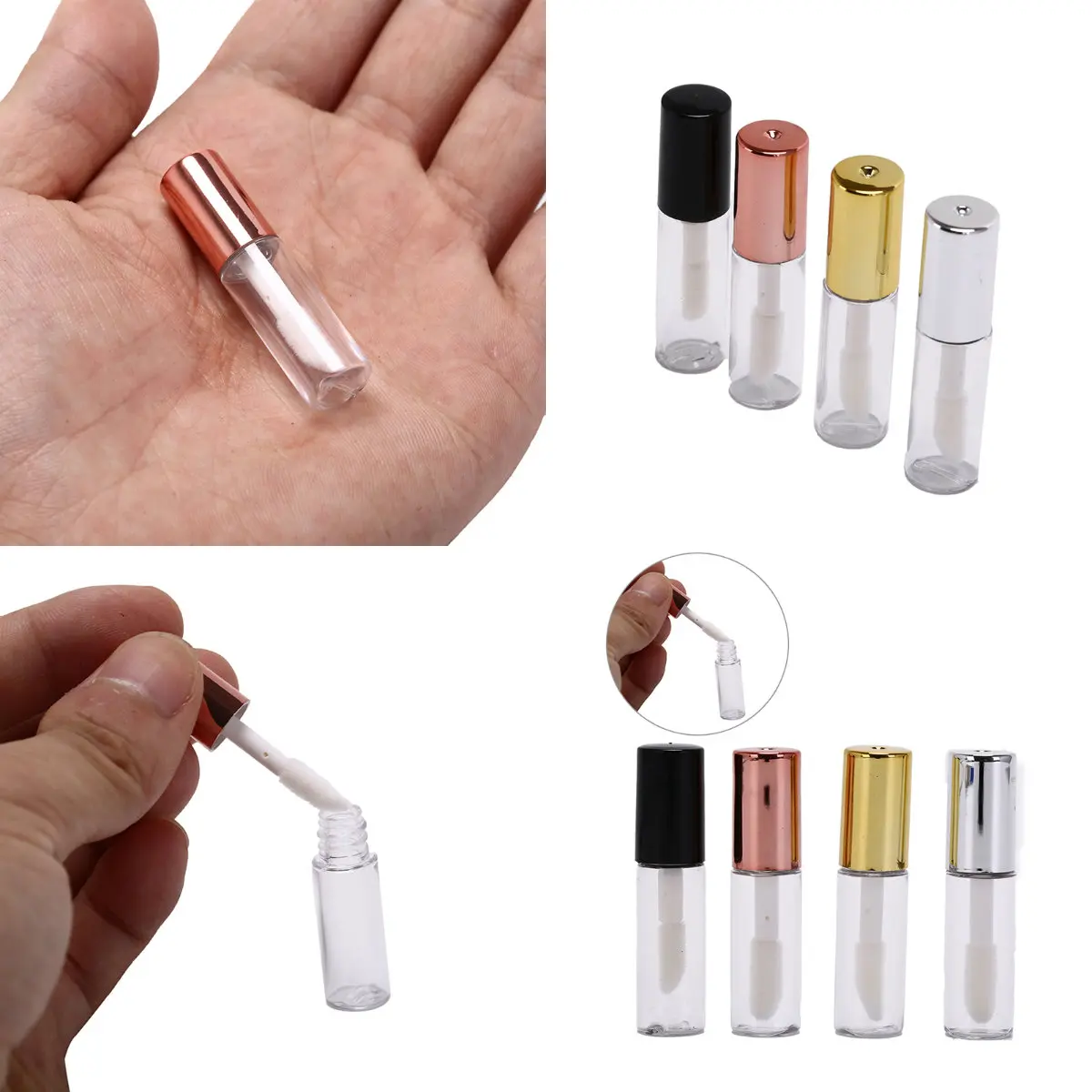 

10pcs DIY Empty Lipstick Bottle Lip Gloss Tube Lip Balm Tube Container With Cap Clear Black White Cosmetic Sample Container