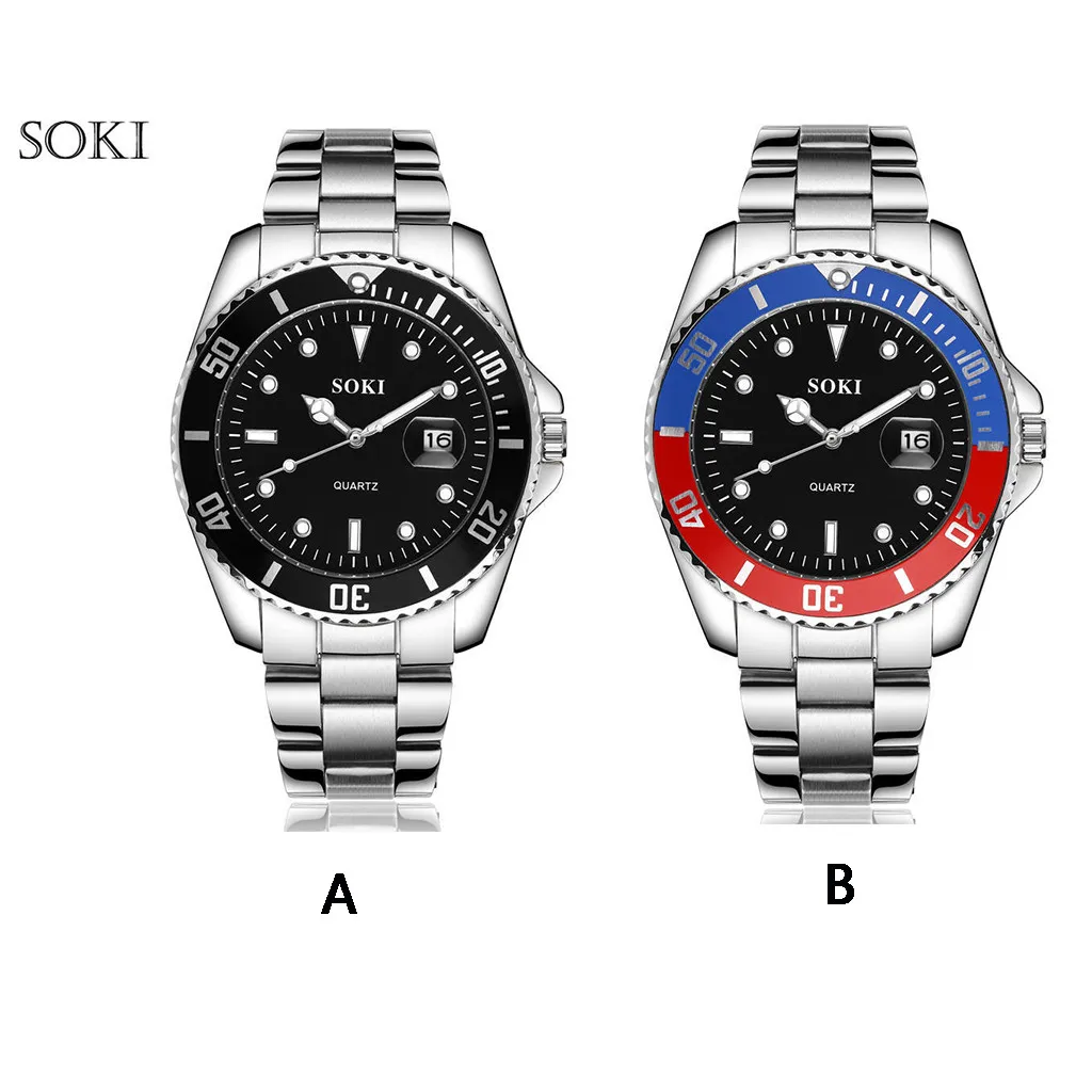 Мужские часы SOKI высококачественные кварцевые из стали с календарем reloj hombre