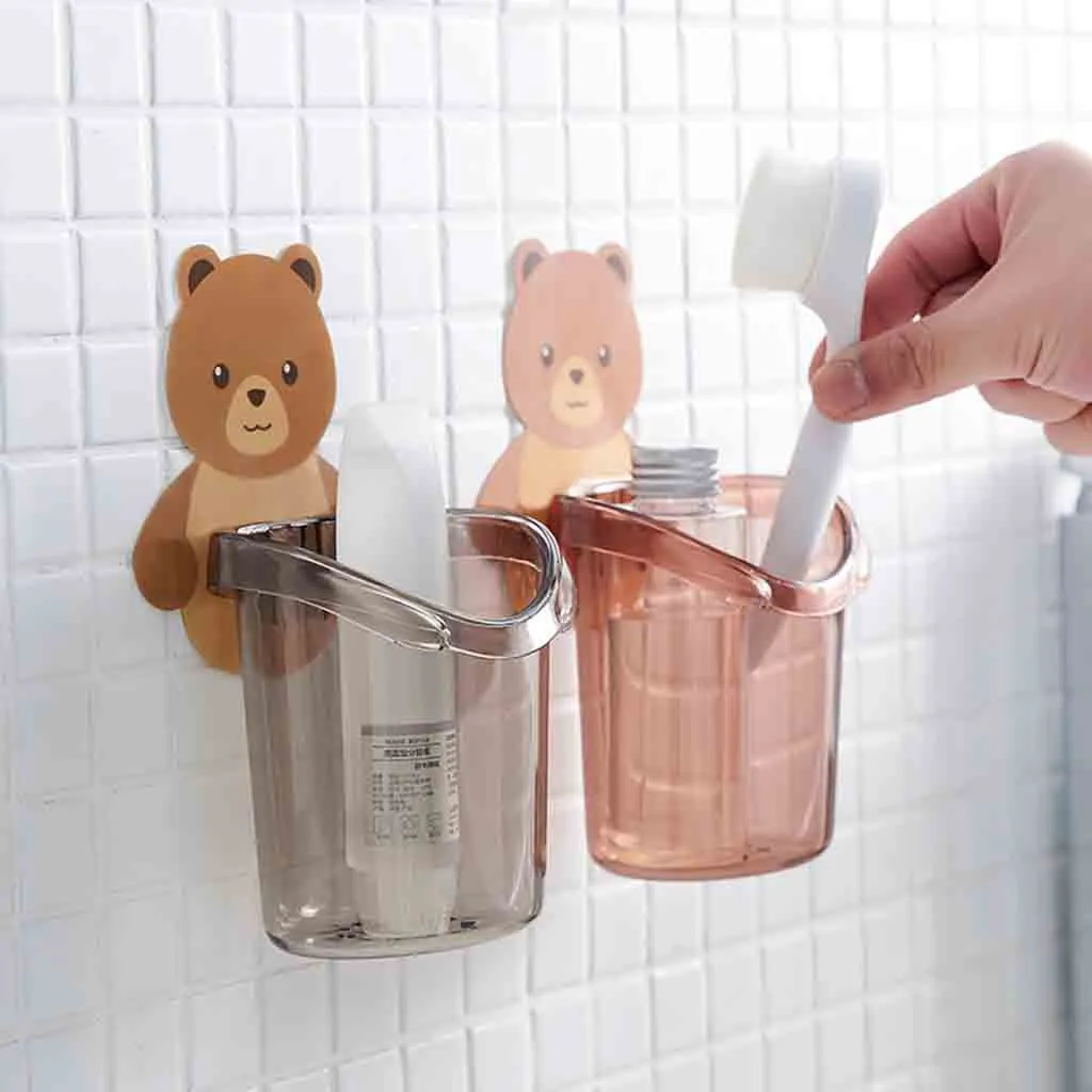 

ISHOWTIENDA Home Bathroom household Toothbrush Holder Wall Mount Suction Cup Toothpaste Storage Rack Stick On Wall
