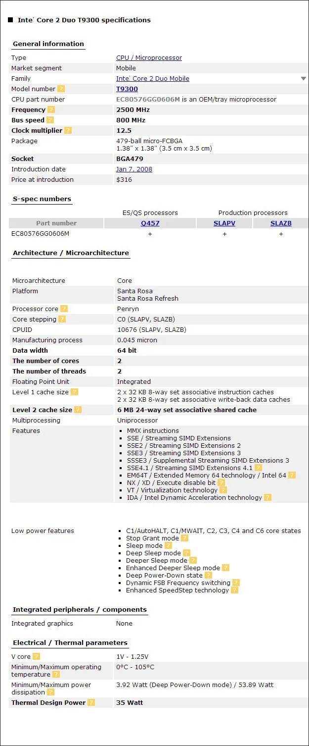 intel cpu ноутбук Core 2 Duo T9300 ЦП 6 м кэш/2,5 ГГц/800/двухъядерный разъем 479 процессор ноутбука для GM45/PM45