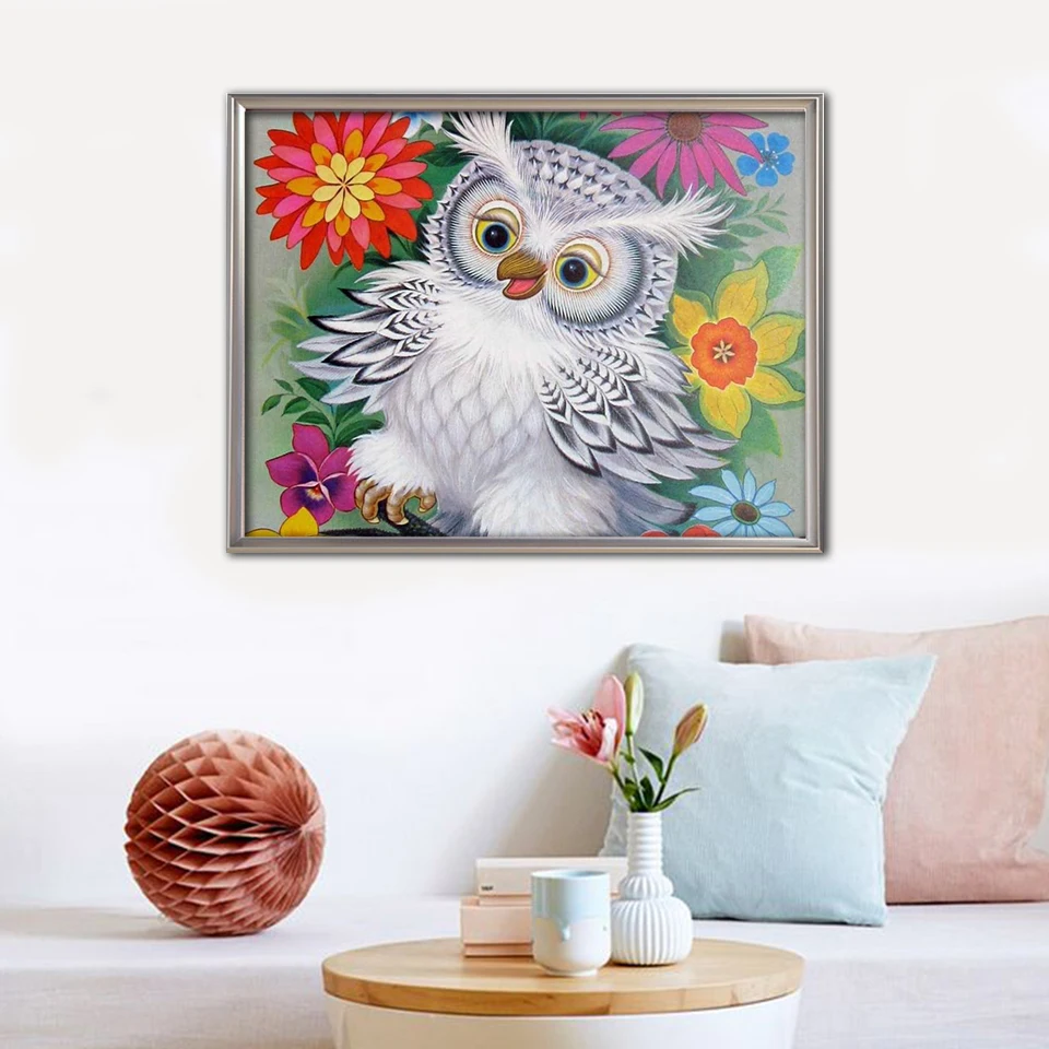 EverShine Full Round Diamond Embroidery Cartoon Animals Diamond Mosaic Owl Painting With Diamonds Wall Decor Children Gift