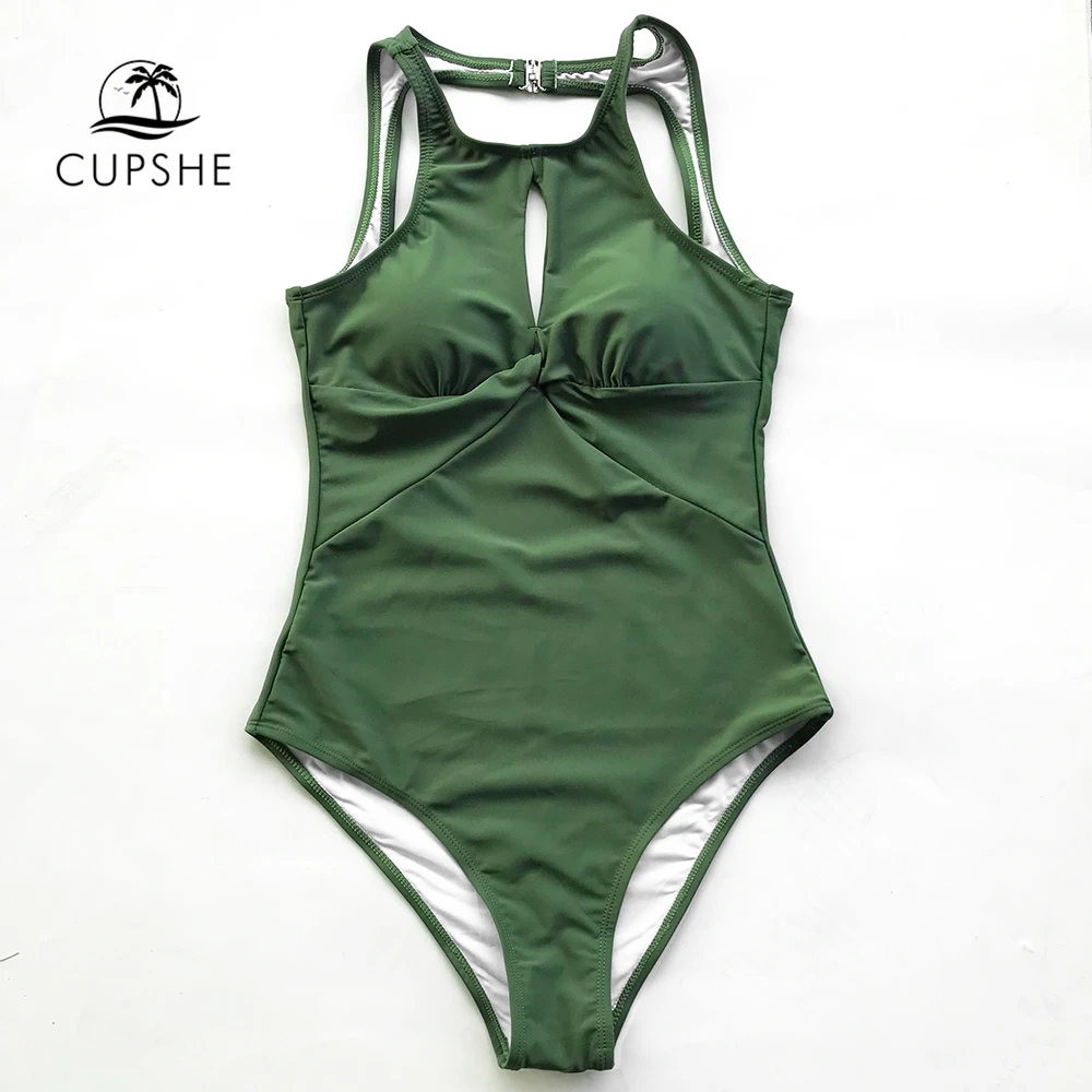 CUPSHE Green Crisscross Bandage One piece Swimsuit Women Backless Soild Bodysuits Swimwear 2018
