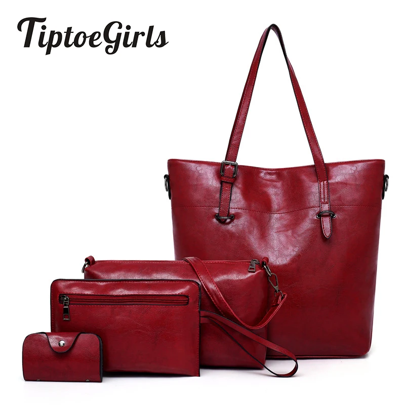 

Oil Wax Skin Personality Four-Piece Composite Bag New Fashion High Quality Large Capacity Single Shoulder Messenger Bag