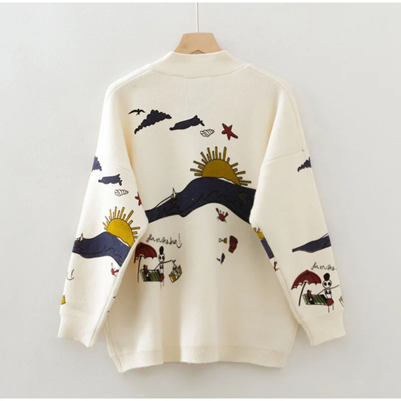 Женский кардиган с v-образным вырезом Вязание свитер японский в стиле «Mori Girl с длинным рукавом Однобортный женские свитера Осенняя женская одежда