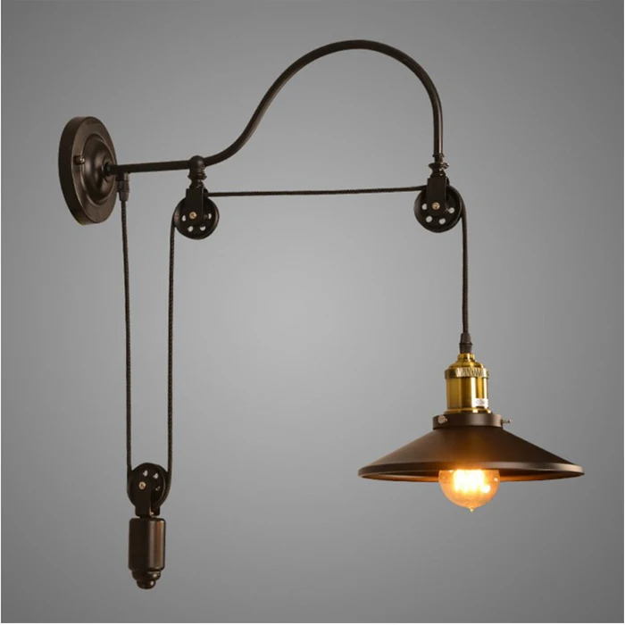 Vintage Iron RH Loft Industrial LED American Country Pulley Wall Lights Adjustable Wire Lamps ...