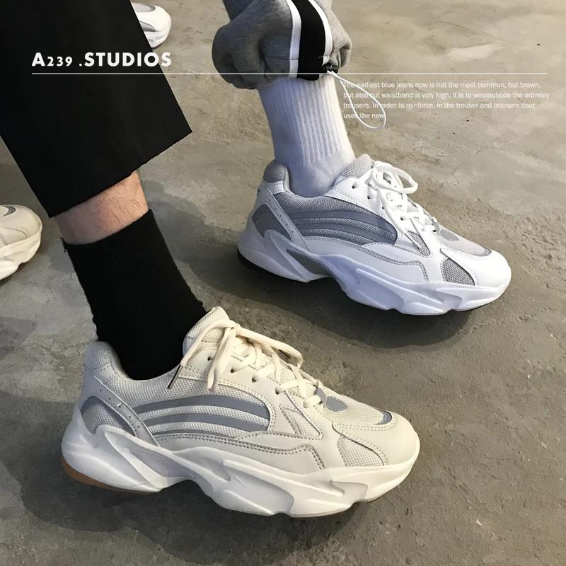 

2019 Spring fashion men casual shoes mesh leather platform shoes men Reflective joker sneakers white Trainers zapatillas hombre