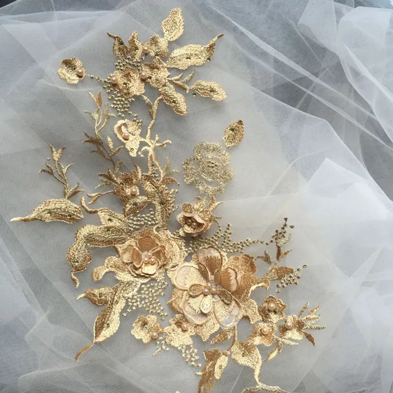 1 шт. жемчуг бисером 3D цветы DIY свадебная аппликация пришить патчи свадебное платье Декор цветочный костюм с патчем - Цвет: color9