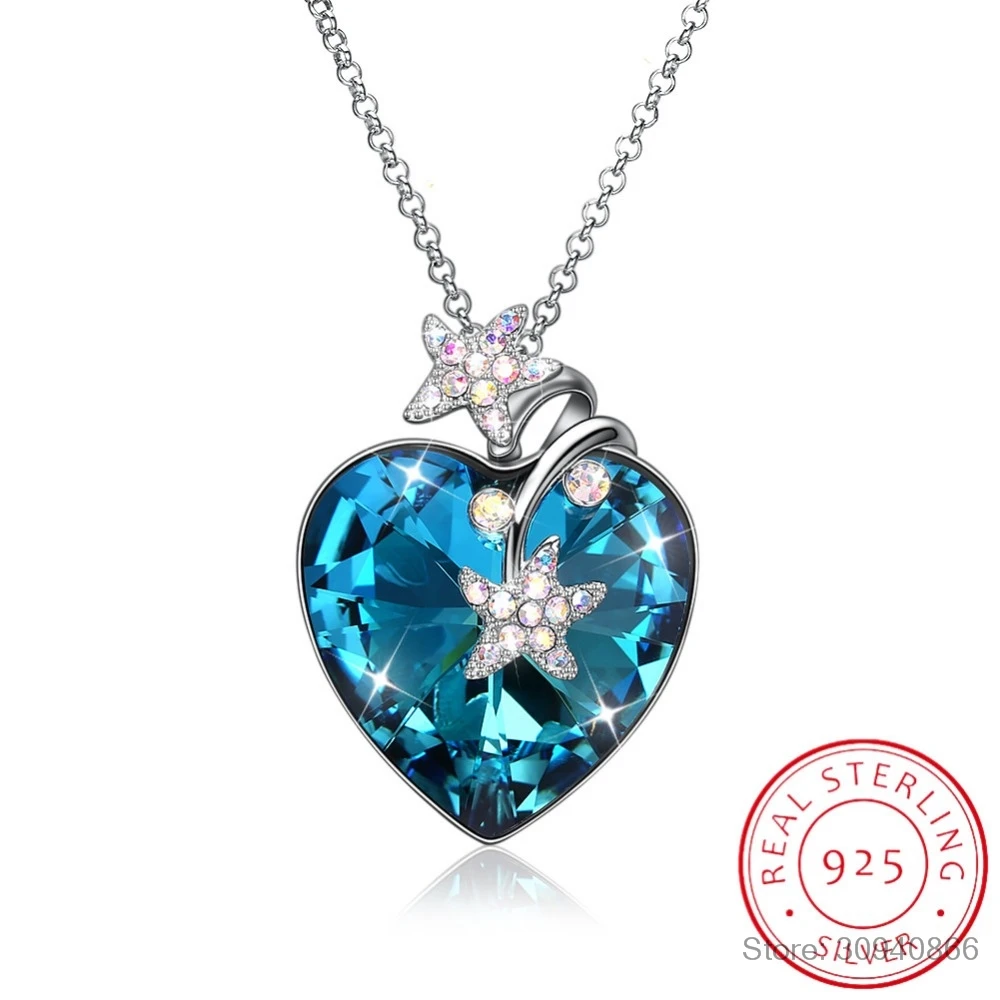 Роскошное ожерелье с подвеской в виде сердца LEKANI из кристаллов Swarovski из серебра 925 пробы с длинной цепочкой Макси-колье для женщин, влюбленных, рождественские подарки