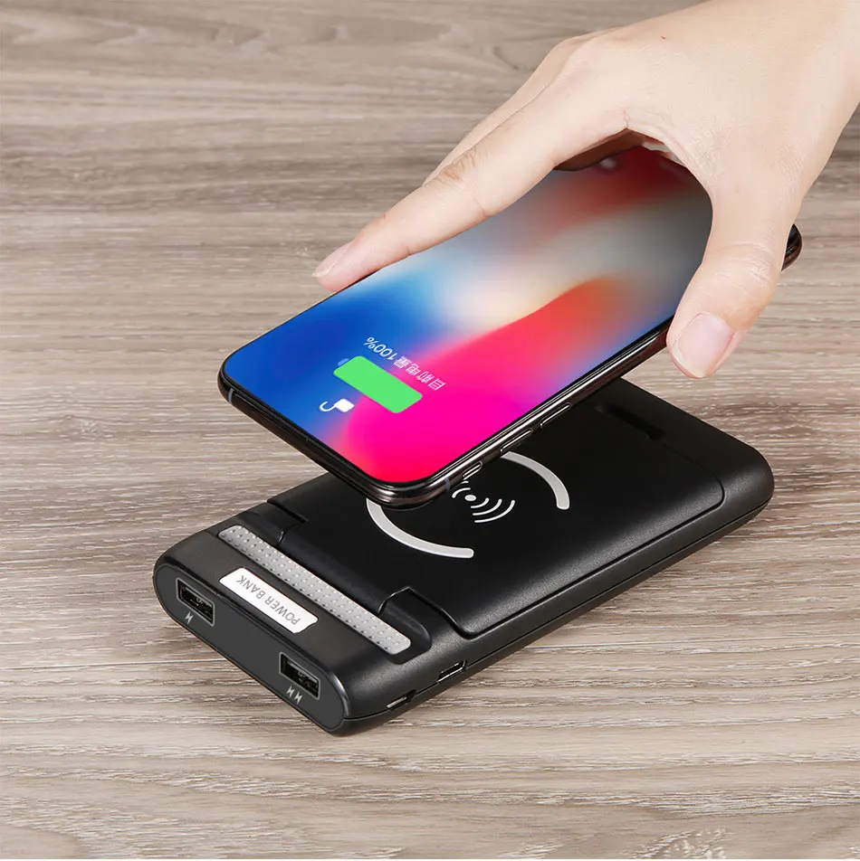 10000mAh QI Wireless Charger Power Bank For iPhone Samsung Powerbank Dual USB Charger Holder Wireless External Battery Pack Bank