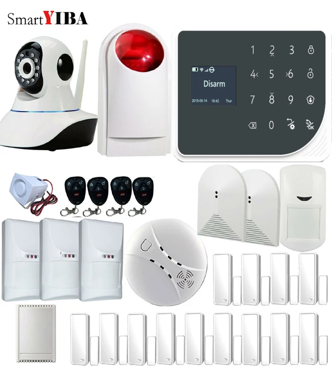 

SmartYIBA Wireless GSM Home Alarmes WIFI GPRS SMS APP Control Pet Immunie PIR Glass Break Sensor Relay Out GSM Alarm for Home