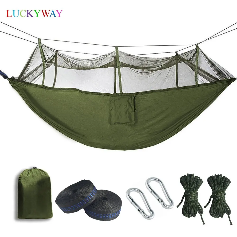 

Portable Hammock 2018 High Strength Parachute Fabric Hanging Bed With Mosquito Net For Outdoor Camping Travel FREE SHIPPING