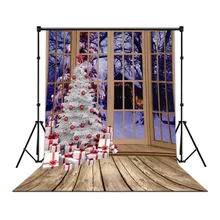 LB полиэстер и Винил Теплый интерьер белая Рождественская елка французские окна снежные фоны для фотостудии фотографии фоны