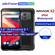 Ulefone Armor X2 IP68 водонепроницаемый мобильный телефон Android 8,1 5," 18:9 четырехъядерный MT6580 2 Гб 16 Гб 5500 мАч Face ID NFC 3g смартфон