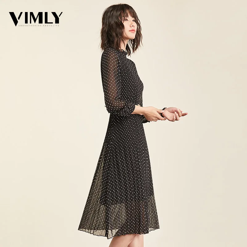 Vimly платье осень элегантный в горошек женское с длинным рукавом офисное