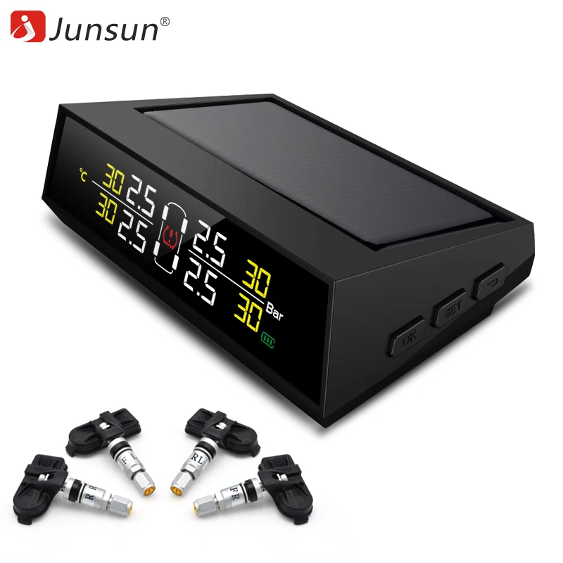 Junsun Car Tire Pressure Monitor System Solar Power TPMS Tire Data