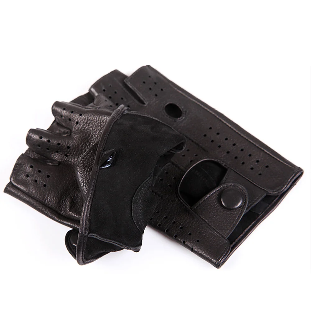Semi-Finger Genuine Leather Gloves Men'S Thin Section Driving Fingerless Sheepskin Gloves M046P-5 fingerless gloves half finger gloves leather gloves male gloves