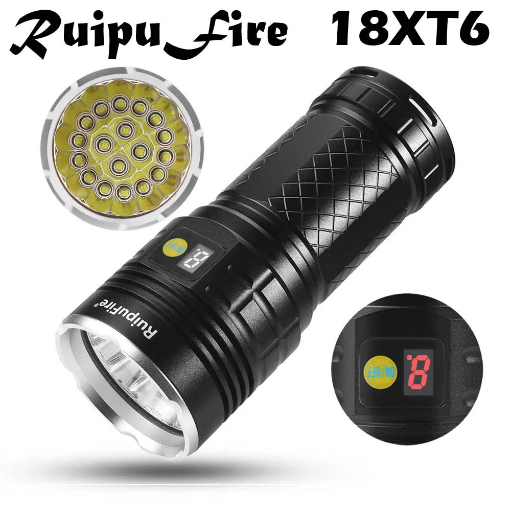

RuipuFire 18 x XML T6 LED Power Digital Display Hunting Flashlight LED Torch Flashlight Latarka Handheld Linterna Lanterna