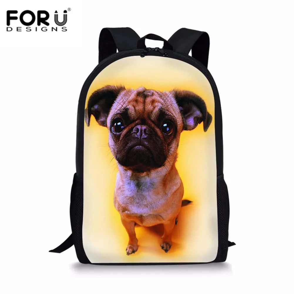 

FORUDESIGNS Cute Pugs Animal Printed School Bag Large Book Bag Children Backpack Preppy Style Rucksack Female Mochila Feminina