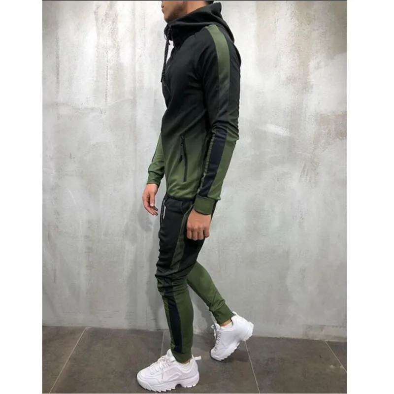 Модный стиль, 3D принт, повседневный стиль, на молнии, хип-хоп, спортивный, мужской, для бега, модный топ+ брюки, M-4XL - Цвет: green