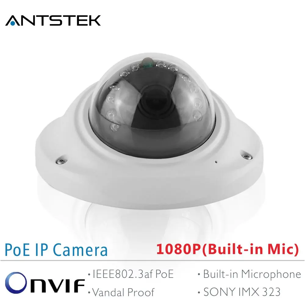 ANTSTEK 1080P Onvif 2MP Vandal Proof Glass Built in PoE / Microphone IP