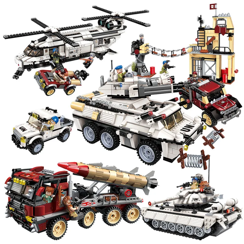 

Military Legoing Brick Education Building Blocks Stacking Toy War Tank Panzer Chinook Helicopter Car Vehicle Weapon UN Force