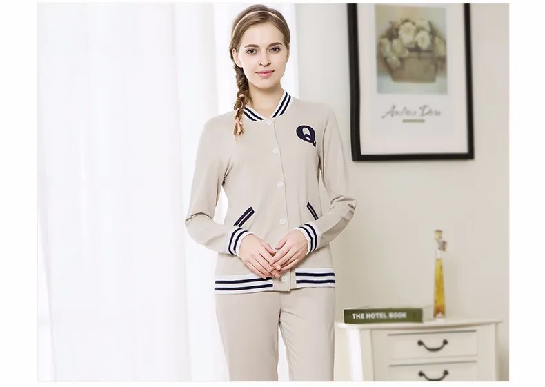 New Spring Autumn Couples Long Sleeve Stripe V Collar Cuffs Diagonal Pocket Cotton Home Clothes Suit Buttom Cardigan Sleepwear New Spring Autumn Couples Long Sleeve Stripe V Collar Cuffs Diagonal Pocket Cotton Home Clothes Suit Buttom Cardigan Sleepwear